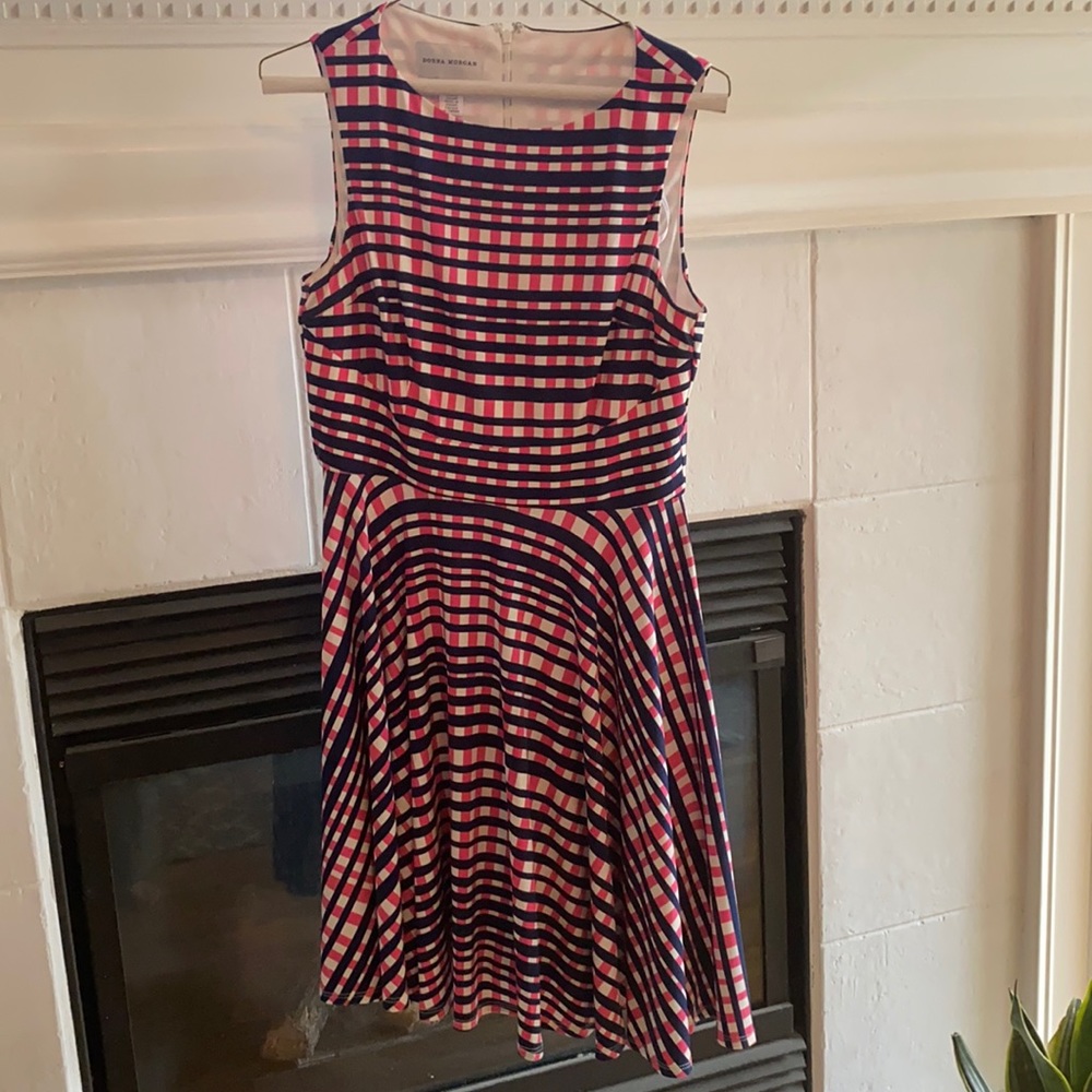 Pink and blue fit and flare dress